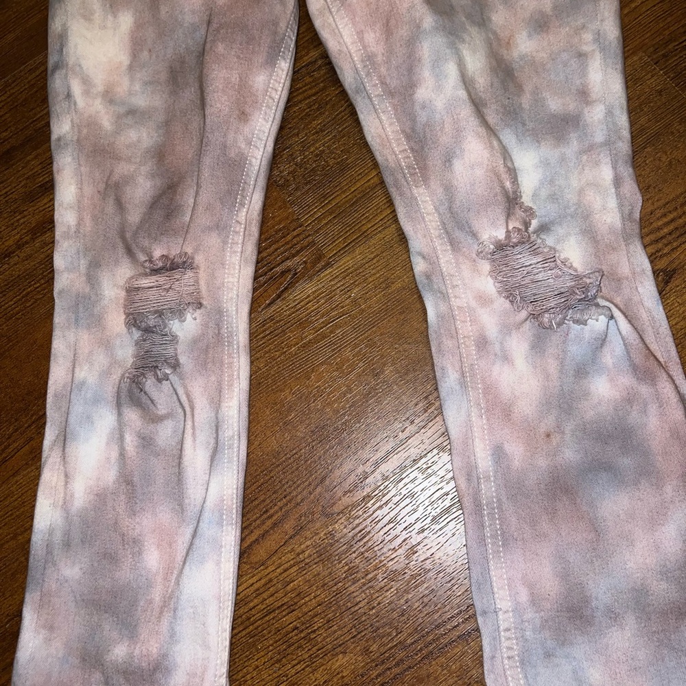 LAST CALL Express Gray Marble Tie Dye Boho Distress Crop Legging Mid Rise Size 8 - Picture 7 of 13